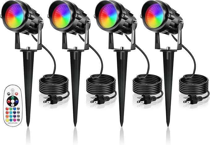 Christmas Spotlight Outdoor 12W RGBW LED Color Changing Landscape Lights with Remote Control 120V Waterproof Plug in Spot Lights outdoor Landscape Light for Tree Yard Garden Christmas, 4 Packs by GreenHaven Gardens