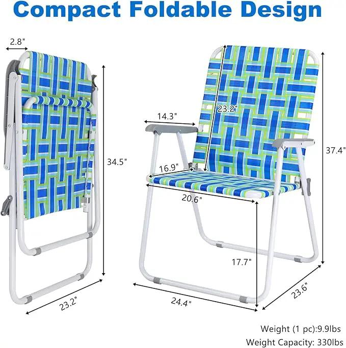 VINGLI Oversized Patio Lawn Chairs Folding 1 Piece, Webbed Folding Chair Outdoor Beach Chair Portable Camping Chair for Yard, Garden (Blue, Oversized) by GreenHaven Gardens