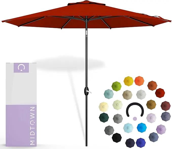 Midtown Umbrellas 10-Year-No-Fade - 6 Ft - UV Proof Red Polyester Fabric - Umbrella Outdoor Patio, Auto-Tilt Aluminum Frame Large Patio Umbrella for Garden, Pool & Deck - Black Pole by GreenHaven Gardens