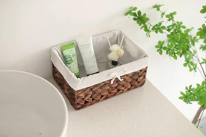 Rectangular Woven Seagrass Storage Bins with Handle,Kingwillow. (water hyacinth, Small) by GreenHaven Gardens