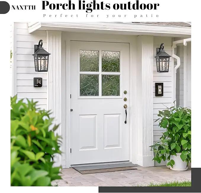 Outdoor Wall Lights 14 Inch Exterior Waterproof Lighting Fixtures Aluminum Material and Water Ripple Glass E26 Socket Black Outdoor Lights for House Garages by GreenHaven Gardens
