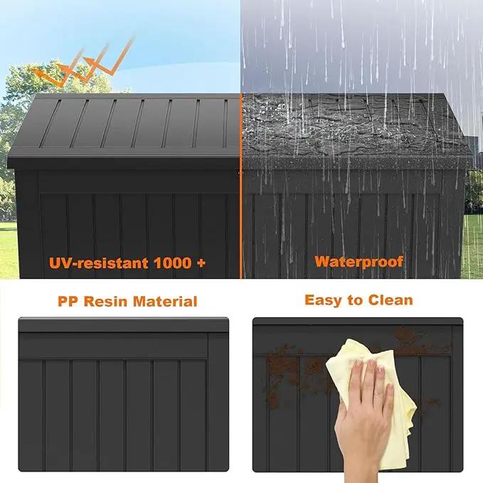 230 Gallon Resin Deck Box, Lockable Patio Outdoor Storage Box for Furniture, Garden Tools and Tools Storage, Waterproof Outside Storage Boxes - Black by GreenHaven Gardens