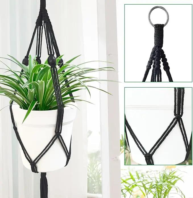 Belit 2 Pack Double Macrame Plant Hangers 2 Tier Hanging Planter Basket Decorative Flower Pot Holder Rope for Indoor Outdoor Home Decor 51 Inch, Black by GreenHaven Gardens