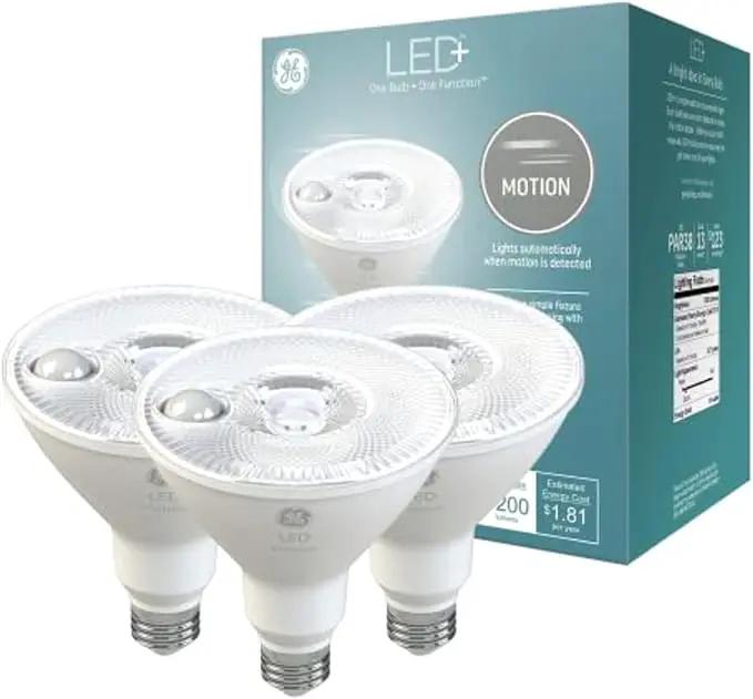 GE LED+ Motion LED Light Bulbs, PAR38 Outdoor Security Floodlights, 15W, Warm White (3 Pack) by GreenHaven Gardens