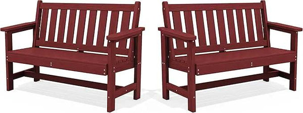 SERWALL Outdoor Bench, HDPE Outdoor Benches Weatherproof, 2-Person Garden Bench with 660 lbs Weight Capacity, Patio Benches for Outdoors, Garden, Porch, Backyard and Park, Red, 2 Pack