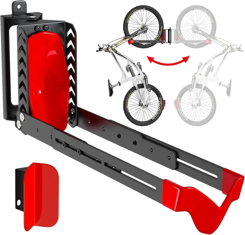Swivel Bike Rack Wall Mount, Bike Hangers for Garage, Space-Saving Vertical Bike Holder, Holds up to 77 lbs, Bicycle Wall Hanger Storage, No Heavy Lifting Required Indoor Hanging Bike Rack-Red by GreenHaven Gardens