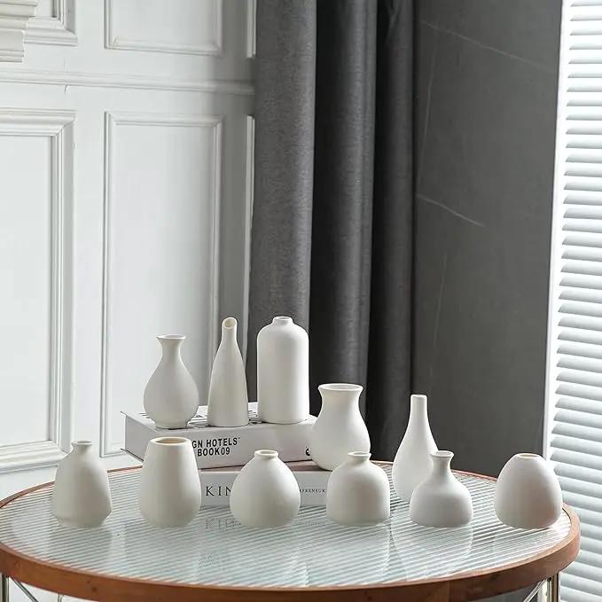 JOJUNO White Bud Vases, Small Ceramic Vase Set of 11, Mini Pottery Vases for Flowers, Decorative Pieces for Home Modern Decor, Boho Decor, Chic Accents for Living Room Dining Table Shelves by GreenHaven Gardens