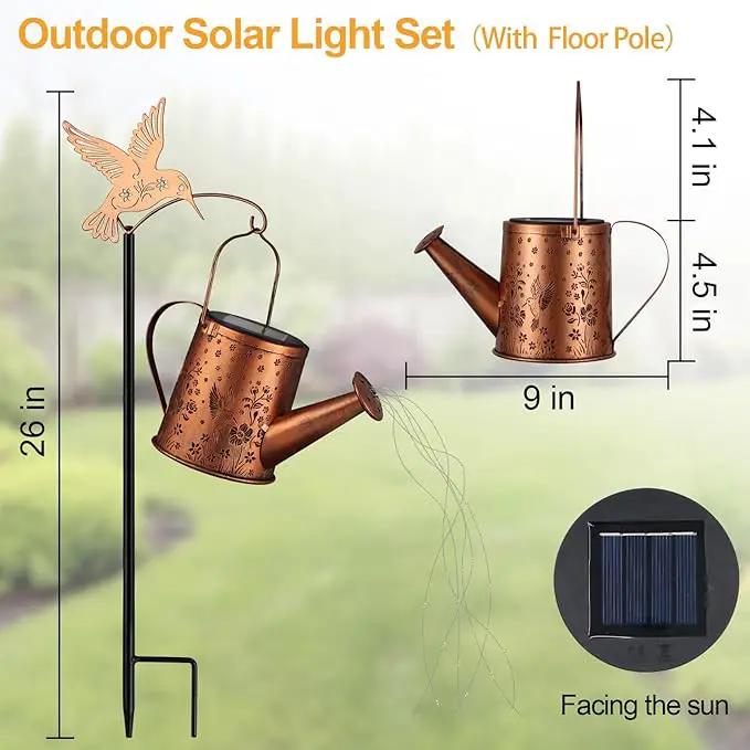 Outdoor Hanging Solar Lantern Waterproof Set Outside Metal Sprinkler Openwork Hummingbird Landscape Lights for Garden Yard Patio Pathway Decor Birthday Gifts for Women Mom Grandma -with Floor Pole by GreenHaven Gardens