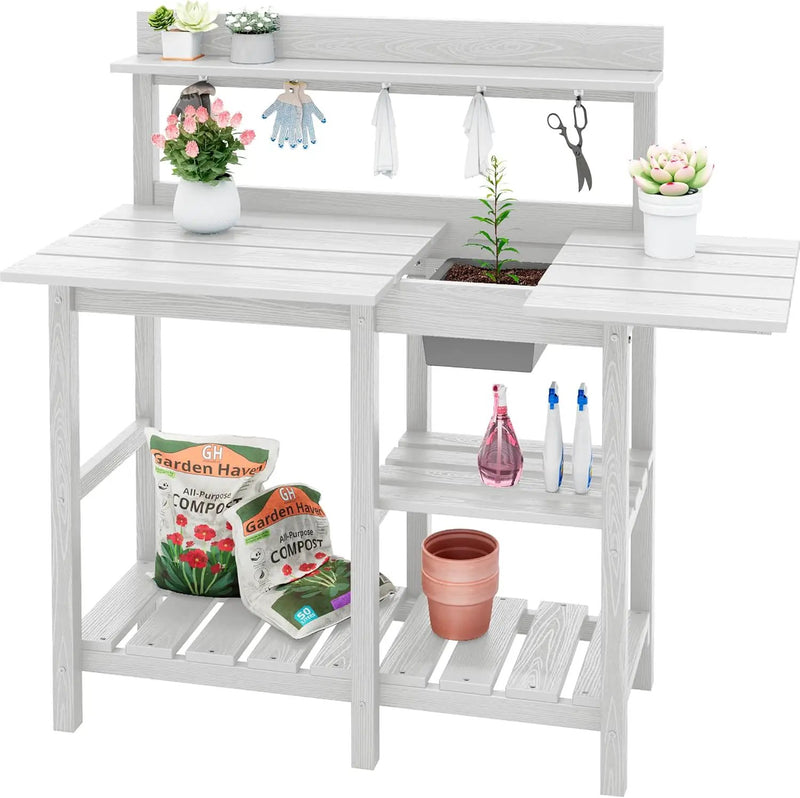 SERWALL Potting Table for Outside All Weather Use- White by GreenHaven Gardens