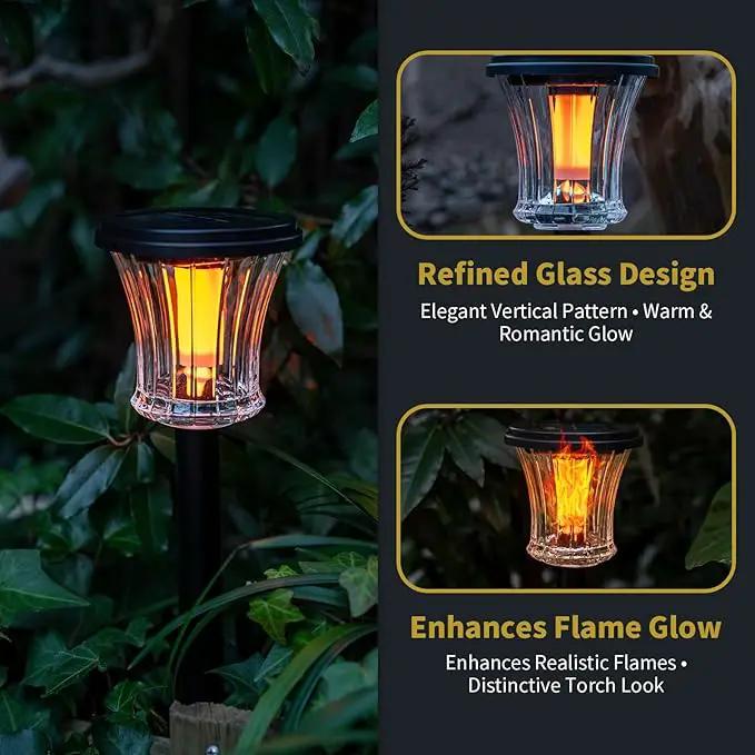 Glass Solar Torch Lights Outdoor Waterproof, Flickering Flame Tiki Torches with Modular Design, Auto On/Off LED Solar Lights for Garden Patio Yard Lawn Pathway Walkway Decorations (6 Pack) by GreenHaven Gardens