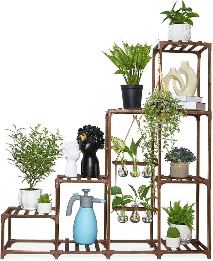 XXXFLOWER Plant Stand Indoor Outdoor Wood Plant Shelf for Multiple Plants ，Large Plant Rack for Window Garden Balcony Patio Porch Living Room (Brown-8 Potted) by GreenHaven Gardens