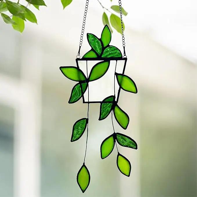 Royxen Stained Glass Window Hanging Green Plants Artificial Deocr Faux Plant Suncatchers, Gift for Plant Lover by GreenHaven Gardens
