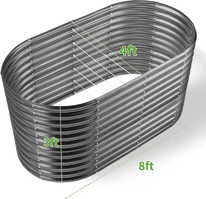 Land Guard 8x4x3ft Oval Galvanized Raised Garden Beds, Large-Capacity Metal Planter Box Outdoor, Durable Deep Raised Garden Bed 3ft Tall, Raised Beds for Gardening Vegetables, Modern Gray by GreenHaven Gardens