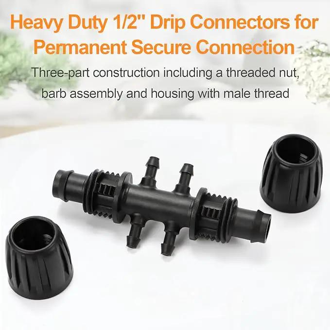 12 Pcs 1/2 inch to 1/4 inch Drip Irrigation Tubing Fittings, 1/2" Drip Tubing (1/2" ID x 0.65" OD) to 4 Way 1/4" Irrigation Tubing Locked Barbed Reducing Tee Connectors for Garden Systems by GreenHaven Gardens