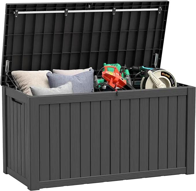 NUNU LAB 150 Gallon Outdoor Storage Box,Resin Large Sturdy Deck Box, Backyard Outside Storage Box Waterproof with Double Wall Panels,Package Delivery Garden Outdoor Hose Storage Bin by GreenHaven Gardens
