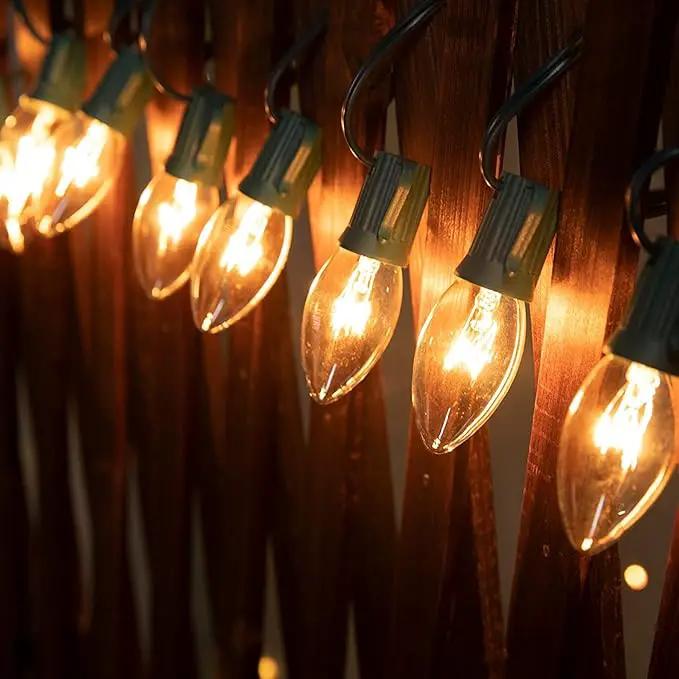 C9 Clear Christmas String Lights 25Ft C9 Outdoor Lights String with 26 Clear Bulbs, Hanging Christmas Roofline Light Patio Lights for Outdoor Decor 7 Watt C9/E17 Intermediate Base-Green Wire by GreenHaven Gardens