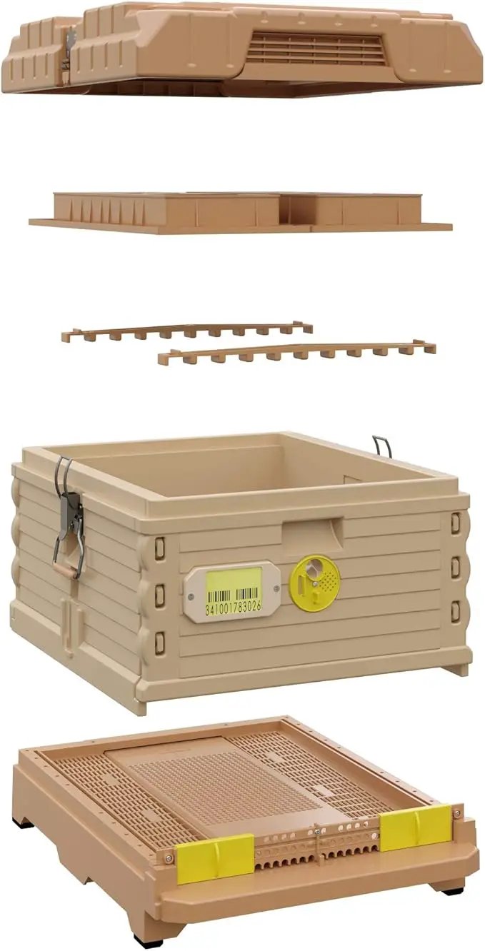 Ergo Insulated 10 Frame Bee Hive Set [NO Frames Included] (Single Hive, Tan Body Yellow Entrance) by GreenHaven Gardens