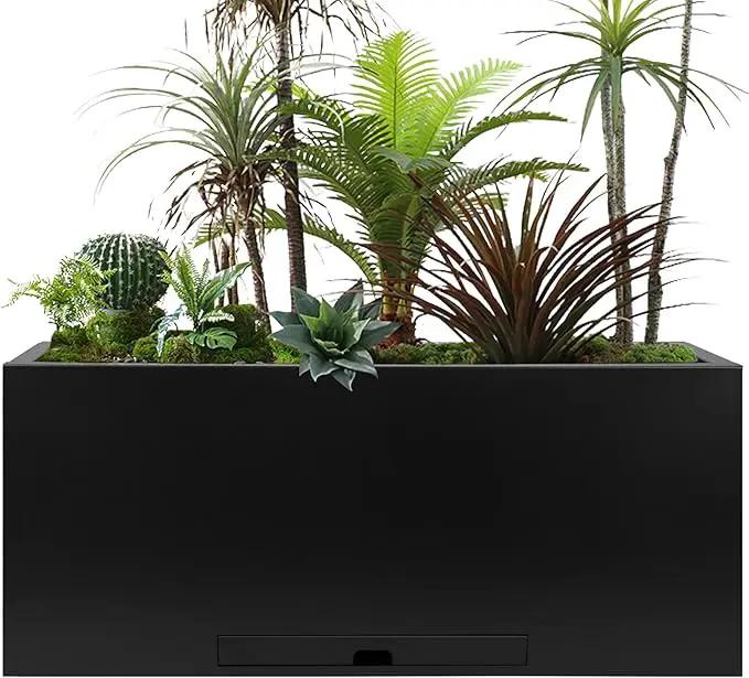KOL Galvanized Steel Rectangular Planter Box, (16''H.x12''W.x36''L) Large Planters for Indoor Outdoor Plants,Black Powder Coated Metal Planter, Heavy Duty Modern Flower Pot, Commercial & Residential by GreenHaven Gardens