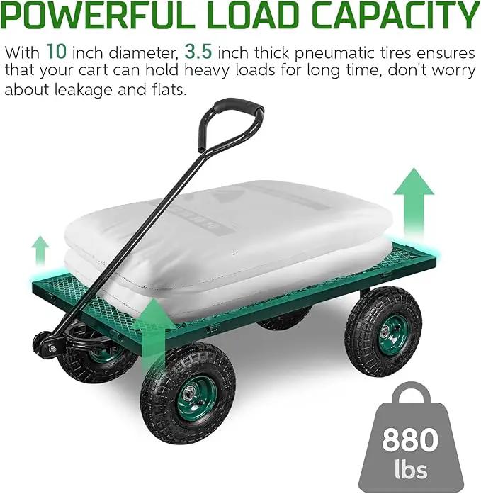 TAIFA Heavy Duty Steel Garden Cart 880 Lbs Capacity with Removable Sides for Yard Lawn and Farm, Metal Utility Wagon with 180° Rotating Handle, Green by GreenHaven Gardens
