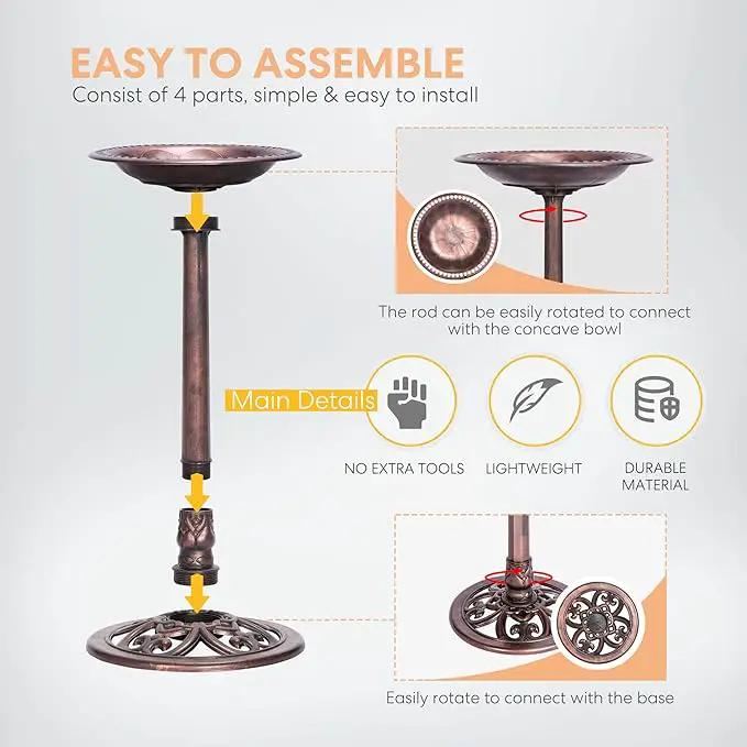 VIVOHOME Polyresin Antique Outdoor Bronze Garden Bird Bath and Solar Powered Round Pond Fountain Combo Set by GreenHaven Gardens