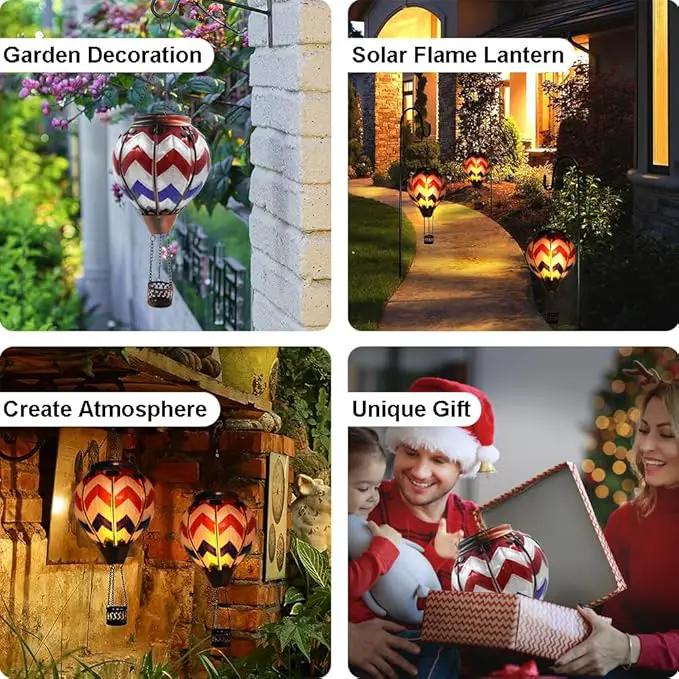 Hot Air Balloon Solar Lantern with Flickering Flame Hanging Solar Lanterns Outdoor Lights Waterproof Lanterns Decorative Garden Patio Yard Party Decor Wavy-Gray&Navy&Red by GreenHaven Gardens