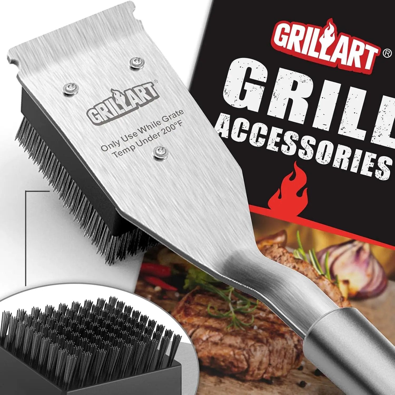 GRILLART Grill Brush and Scraper, Wire BBQ Grill Brush for Outdoor Grill, 16.5” Grill Cleaning Brush BBQ Grill Accessories, Safe Grill Cleaner Brush-Ideal Gift for Men/Dad BBQ Brush for Grill Cleaning by GreenHaven Gardens