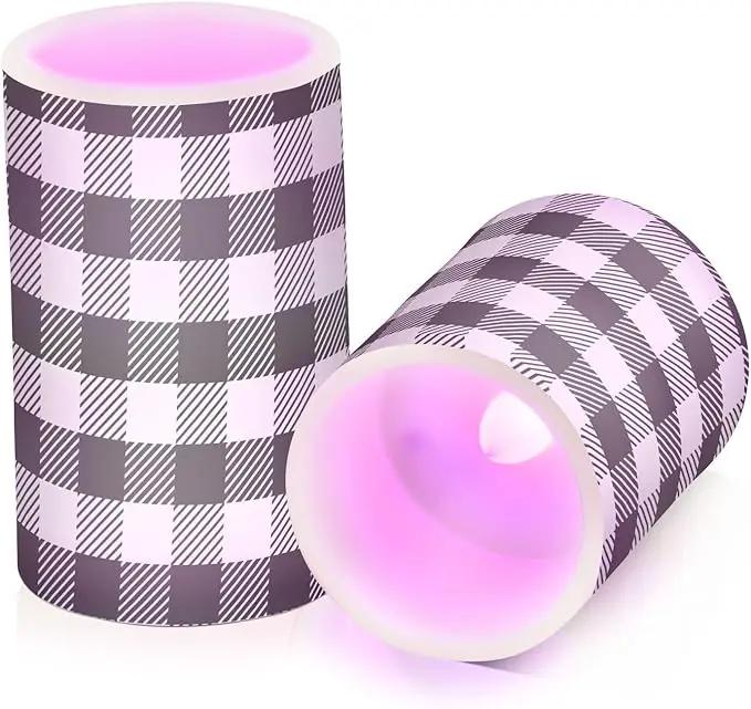 Flickering Flameless Candles, Black White Buffalo Plaid LED Candles with Remote Timer, Set of 2 Battery Operated Candle for Valentine Wedding Birthday by GreenHaven Gardens