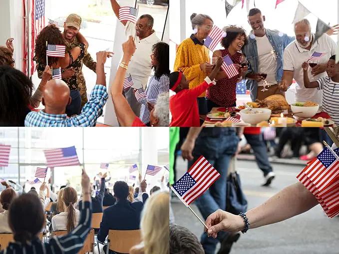 300pcs Small American Flags on Stick, Handheld 8 x 5.5 Inchs Mini American Flags with Kid-Safe Golden Spear Top, US Flags for 4th of July Decorations Outdoor, Independence Day Decorations by GreenHaven Gardens