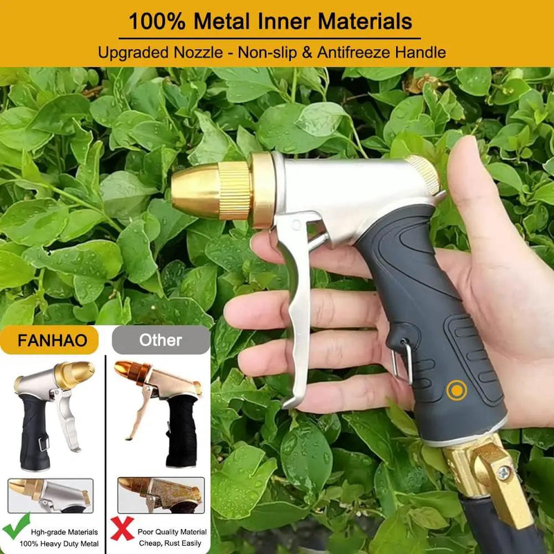 FANHAO Garden Hose Nozzle, 100% Heavy Duty Metal Spray Nozzle High Pressure Water Nozzle with 4 Patterns for Watering Garden, Washing Cars and Showering Pets - Full Brass Nozzle + ABS Non-Slip Grip by GreenHaven Gardens