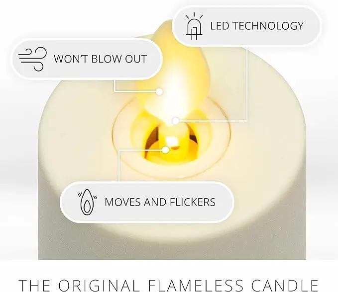 Luminara Outdoor Votive Flameless LED Candle, Set of 2 Ivory 1.5" x 4", Moving Flame Battery Operated Timer Remote Ready IPX4 Matte Plastic Finish by GreenHaven Gardens