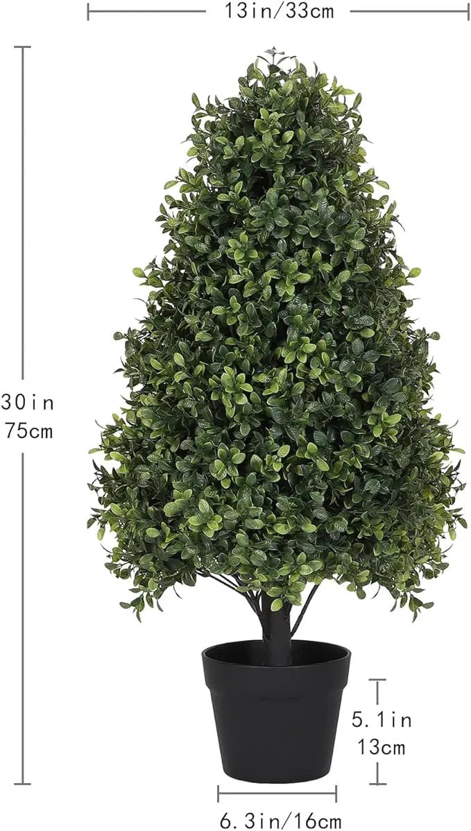30" Boxwood Topiary Trees Artificial Outdoor Set of 2, UV Resistant Faux Plants for Front Porch Planters, Realistic Cone-Shaped Fake Bushes & Shrubs, 2.5ft Evergreen Decoration by GreenHaven Gardens