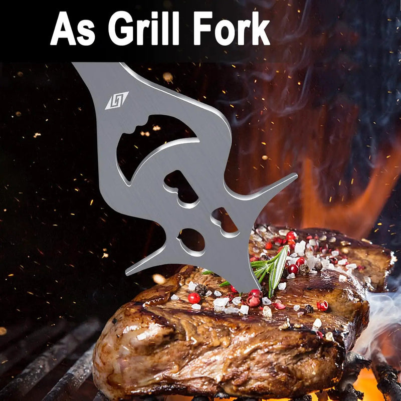 BBQ Grill Accessories for Gas Grill Charcoal Grill, 6 in 1 Grill Tools for Outdoor Barbecue Grill, 14 Inch Grill Utensils, Unique Gill Fork, Dad Gifts, Father's Day Gifts, Gifts for Men, Dad, Husband by GreenHaven Gardens