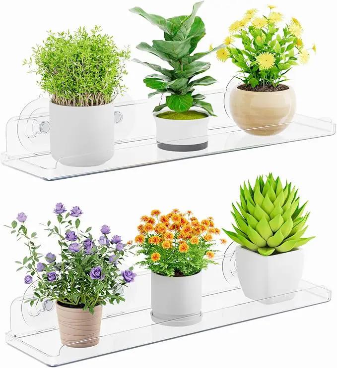 Lifewit Window Plant Floating Shelves 15 inch, 2 Pack Acrylic Suction Cup Shelf, Window Sill Extender for Indoor Succulent Plants, Micro Greens, Seed Starter Pots, Herb Planters by GreenHaven Gardens