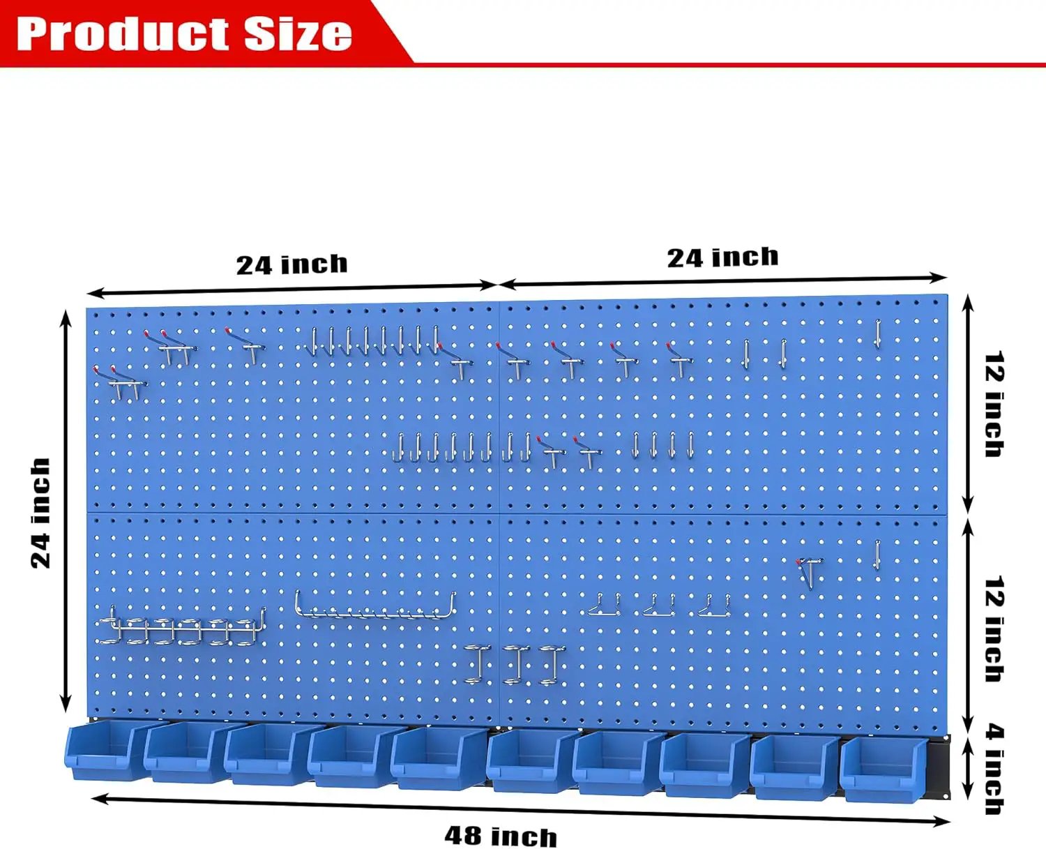 Ultrawall Pegboard Wall Organizer, Blue Metal Peg Board Panels, Garage Storage System with Hooks and Storage Bins, 59pcs by GreenHaven Gardens
