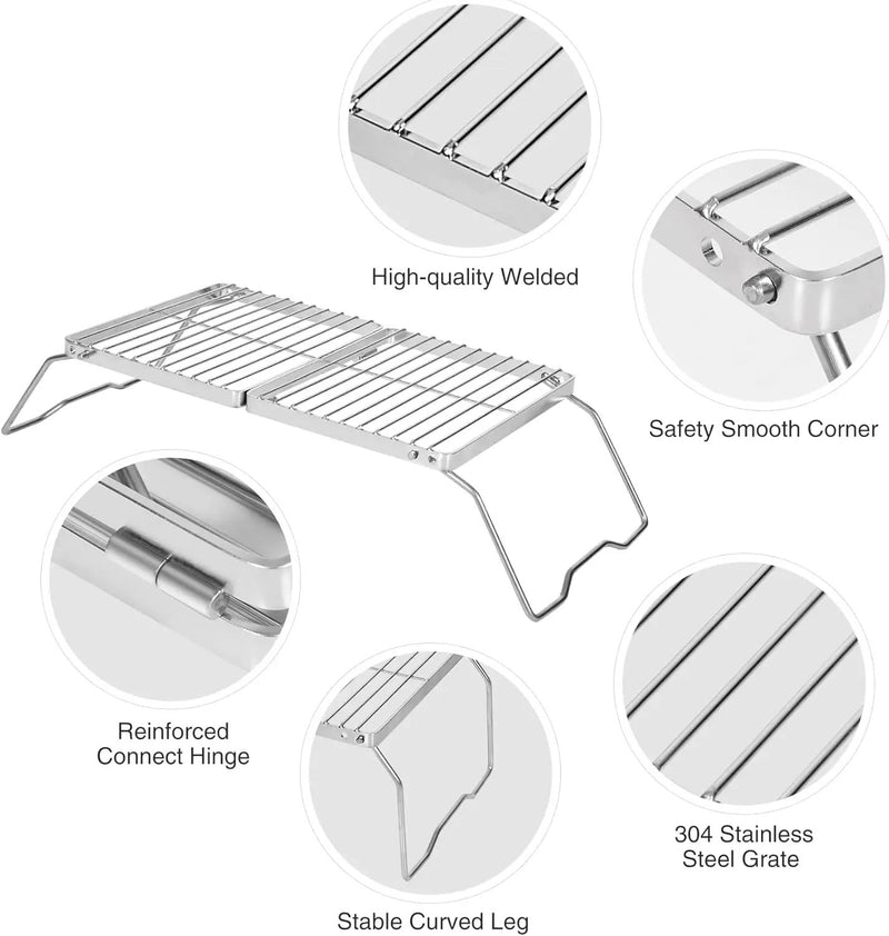 REDCAMP Folding Campfire Grill 304 Stainless Steel Grate, Adjustable Height Portable Camping Grill with Carrying Bag for Outdoor Cooking BBQ by GreenHaven Gardens