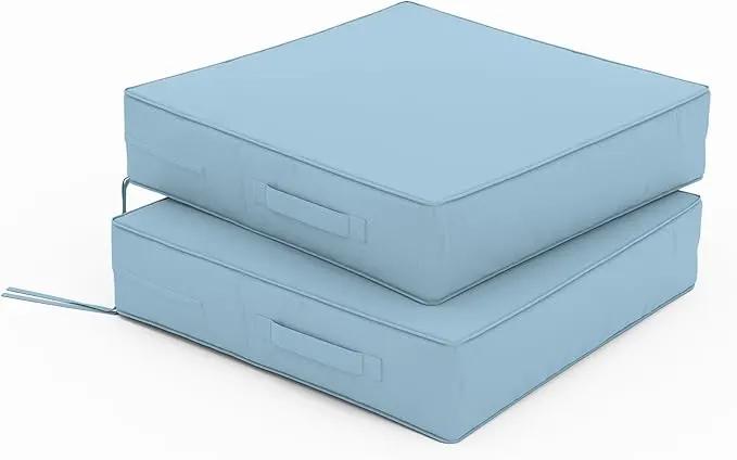 Patio Chair Cushions 19 X 19 X 4 Inch Waterproof Outdoor Seat Cushions for Patio Furniture, Outdoor Sofa Couch Pads with Ties & Handle, Set of 2, Light Blue by GreenHaven Gardens