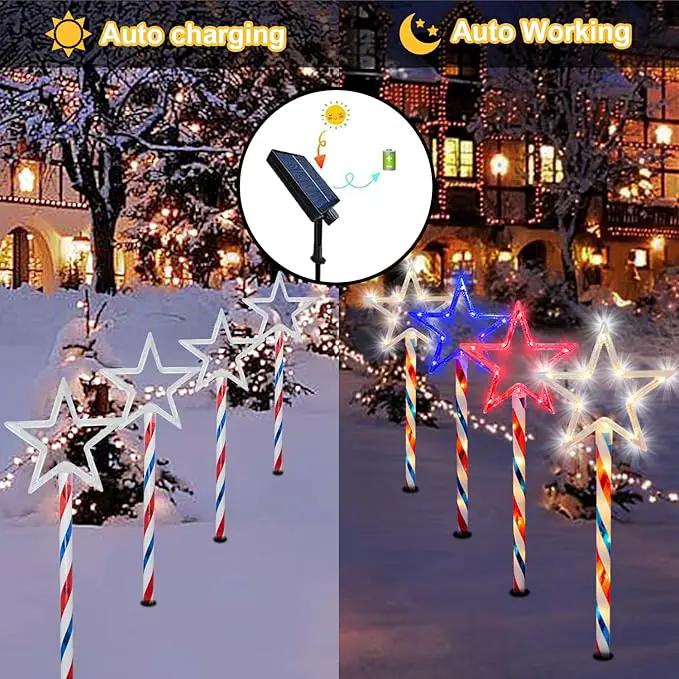 Solar Pathway Lights Outdoor 4th of July Decorations, 2 Sets of 6 Red White and Blue Star Walkway Lights With 180 LED, Waterproof Remote Control Timed Patio for Lawn Garden Decor by GreenHaven Gardens