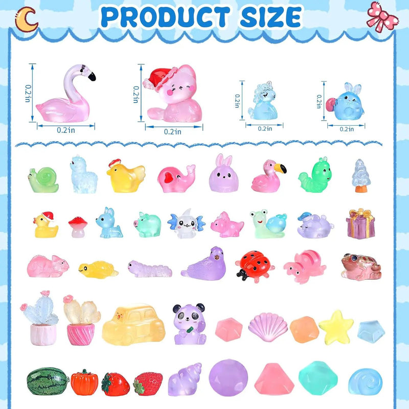 130pcs Luminous Mini Resin Animals Figures to Hide Miniature Figurines Glow in The Dark for Miniature Fairy Garden Accessories Micro Landscape Aquarium Ornaments Kit Dollhouse Decor Crafts by GreenHaven Gardens