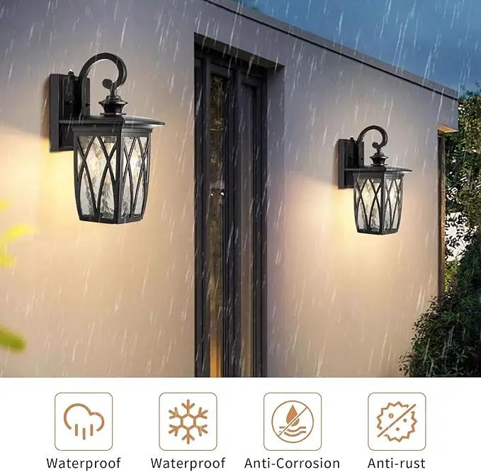 JYZ Dusk to Dawn Outdoor Wall Lantern, Craftsman Style Exterior Sconce Light with Water Ripple Glass, Traditional Porch Light Fixture Wall Mount Lamp for Front Porch Doorway Garage Patio Garden by GreenHaven Gardens
