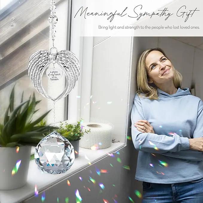 Sympathy Gift Modern Grief Gift for Lose of Loved Ones, Memorial Suncatcher with 40mm Crystal Ball, Sorry for Your Lose Rainbow Maker, Bereavement Gift Idea Angel Wings Design, Clear by GreenHaven Gardens