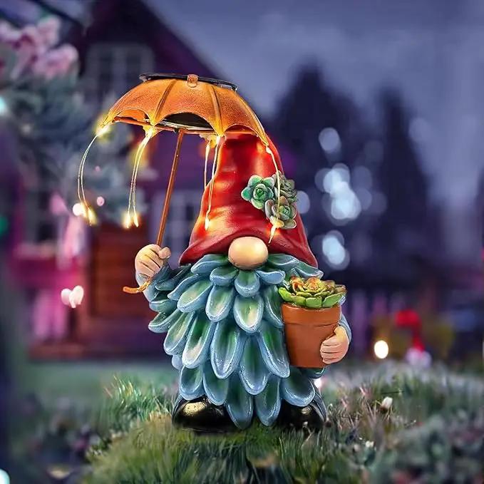 Elenon Garden Gnome Decor Solar Lights, Solar Elf Holding Umbrella Figurines Outdoor Decorative, Yard Art Garden Sculptures & Statues for Patio Yard Pathway by GreenHaven Gardens