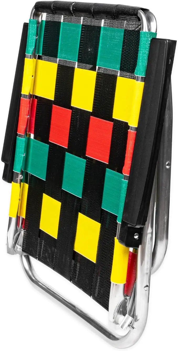Lawn Chair USA Folding Aluminum Outdoor Patio Lawn Chair | Heavy-Duty Webbed Chairs for Camping, Sports, Beach, Yard & Tailgating | Lightweight Portable | High Back Beach Chair - Rasta Flag by GreenHaven Gardens