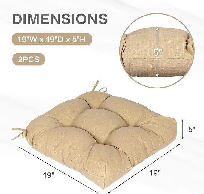 Aoodor 19" x 19" x 5" Tufted Outdoor Chair Cushions, Water Resistant & Fade Resistant Polyester Dining Chair Pads with 2 Straps for Patio Furniture, Set of 2 by GreenHaven Gardens