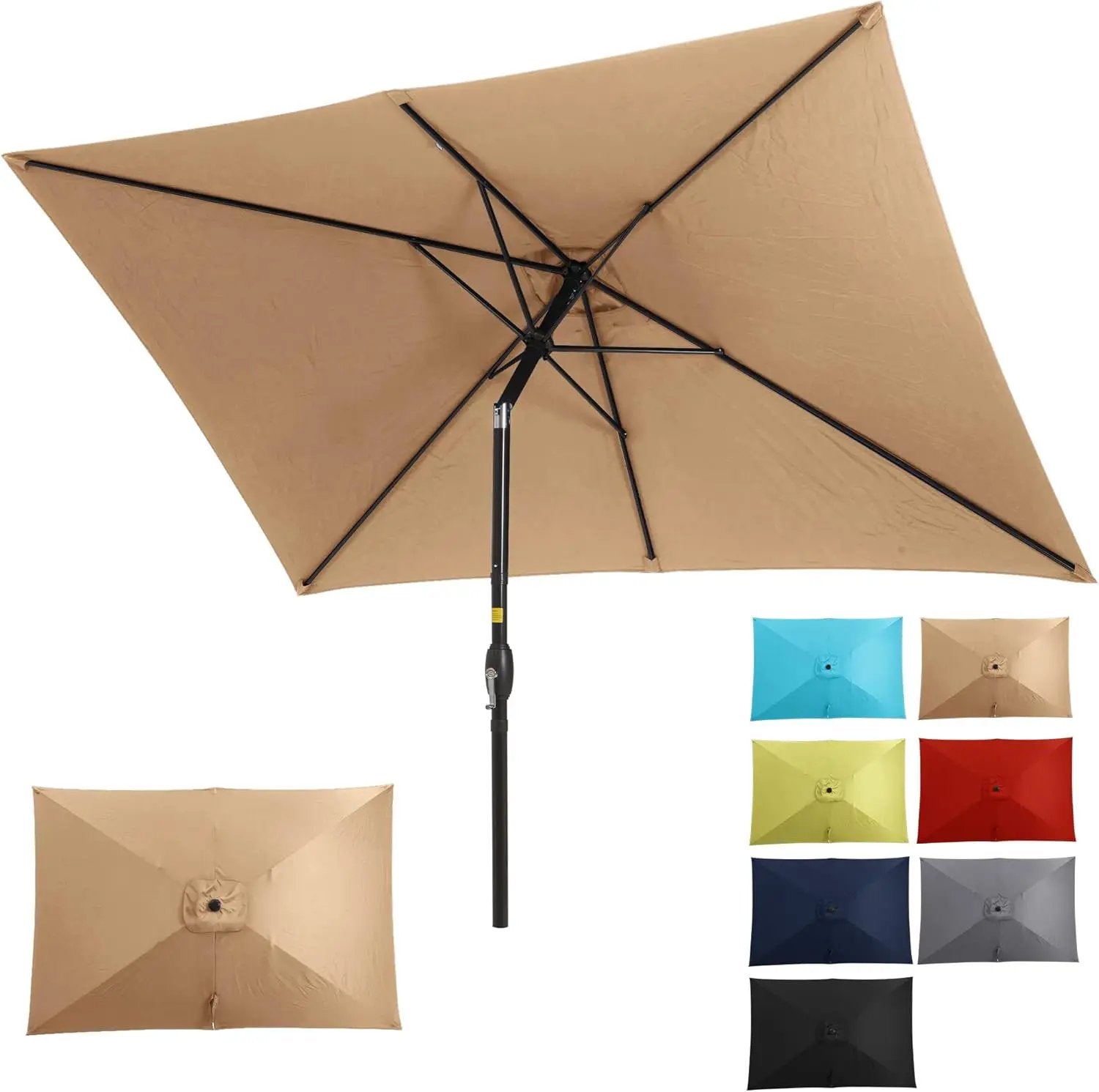 SUNVIVI OUTDOOR Patio Umbrella, 6.5' x 10' Rectangular Patio Umbrella, Metal Pole Square Outdoor Umbrella with Crank and Push Button Tilt, 6 Steel Ribs, Polyester Canopy by GreenHaven Gardens
