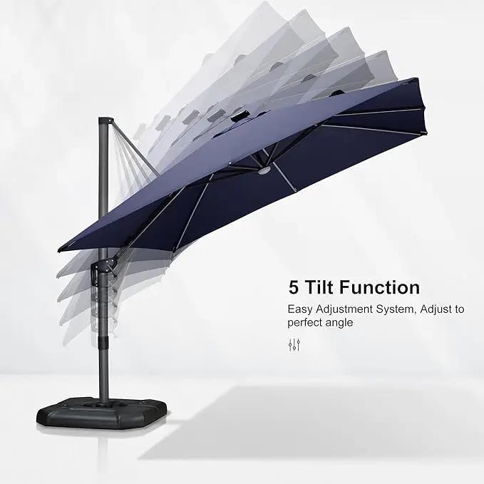 PURPLE LEAF 10 Feet Patio Umbrella with Base Outdoor Cantilever Solar Powered LED Square Umbrella Aluminum Offset Umbrella with 360-degree Rotation for Garden Deck Pool Patio Navy by GreenHaven Gardens