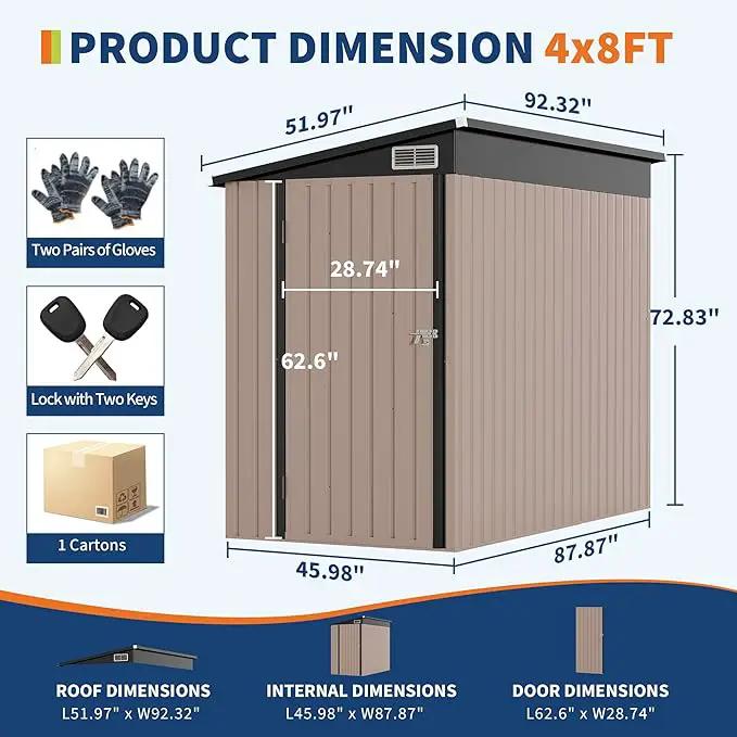 4x8 FT Metal Outdoor Lean to Storage Shed, Lean to Garden Shed Utility Tool Shed, Heavy-Duty Outdoor Metal Wall Side Storage Sheds by GreenHaven Gardens