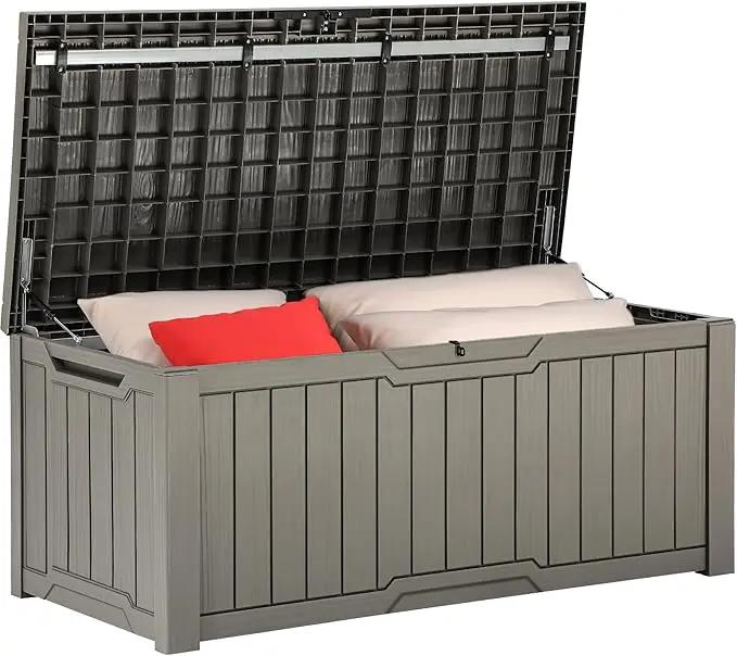 YITAHOME 120 Gallon Outdoor Storage Deck Box, Large Resin Patio Storage for Outdoor Pillows, Garden Tools and Pool Supplies, Waterproof, Lockable (Light Brown) by GreenHaven Gardens