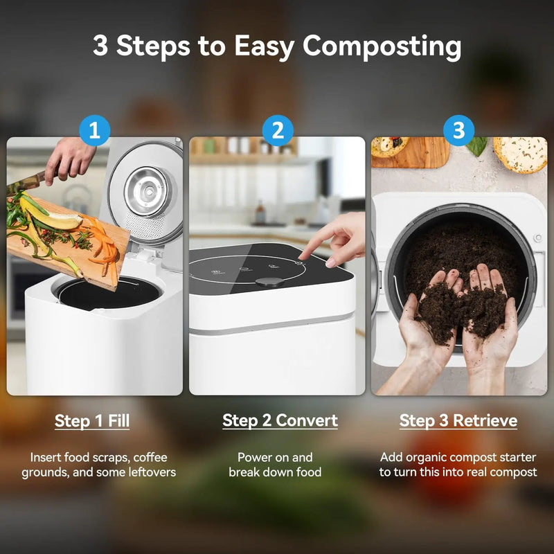 3L Kitchen Smart Electric Countertop Composter with LED Display and Auto-Cleaning, Turns Food Waste into Fertilizer with Replaceable Carbon Filter, Bio-Pack for Fermentation by GreenHaven Gardens