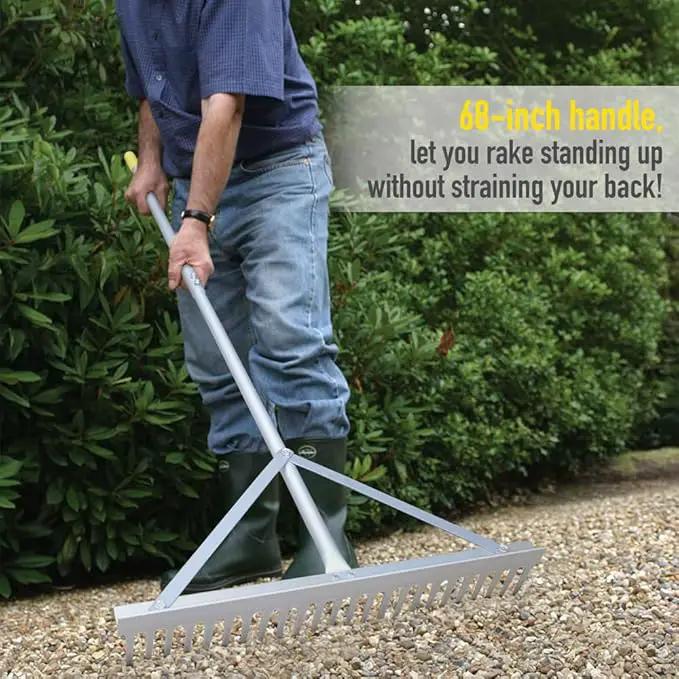 Colwelt Landscape Rake - 24Tines, Aluminum Head with 68" Handle, 24" Width for Beach & Lawn Care by GreenHaven Gardens