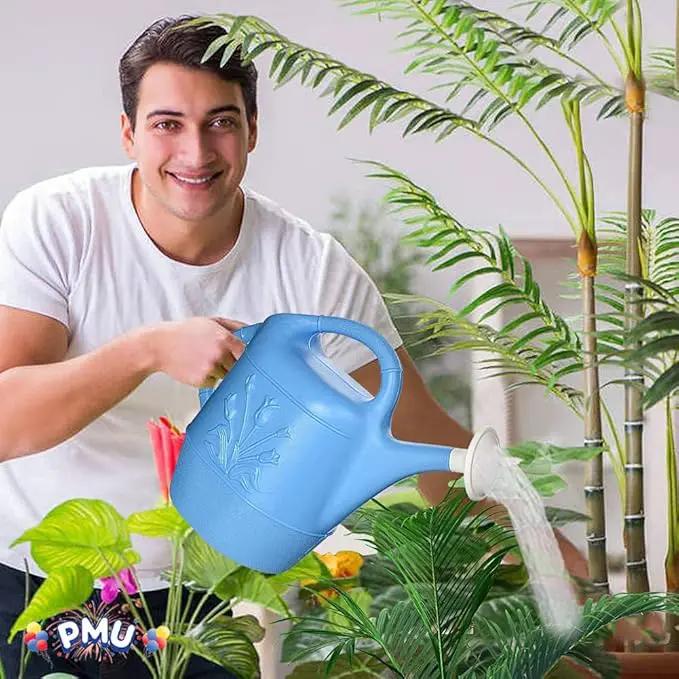 PMU 2 Gallon Watering Can - Garden Watering Can for Indoor & Outdoor Plants - Plastic Water Can with Detachable Sprinkler Head - Large Water Pot, Made in USA - Blue Pkg/6 by GreenHaven Gardens